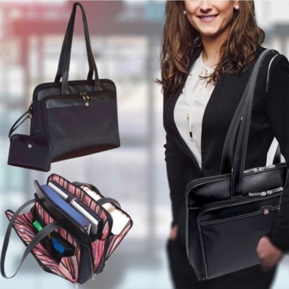 Wenger SwissGear Rhea Black Laptop Business Organizer Tote & Accessory Pouch